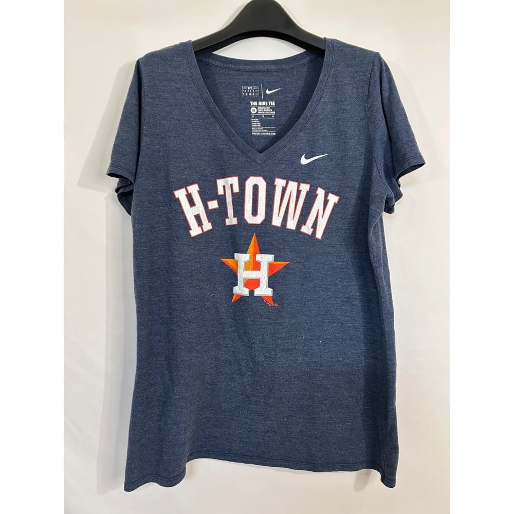 Houston Astros H-Town Women's V-Neck Nike The T-Shirt Gray Cotton Blend Monogram